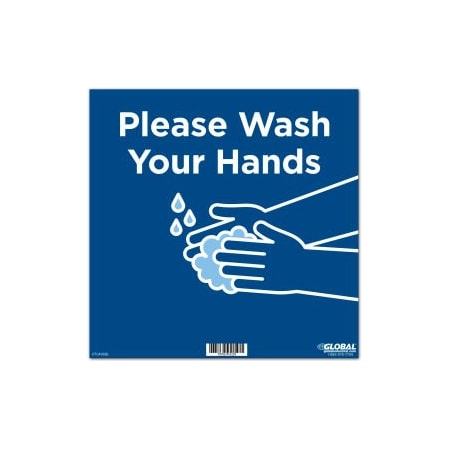 The Magnet Group GEC 8482; 12" Square Please Wash Your Hands Wall Sign, Blue, Adhesive CP005807